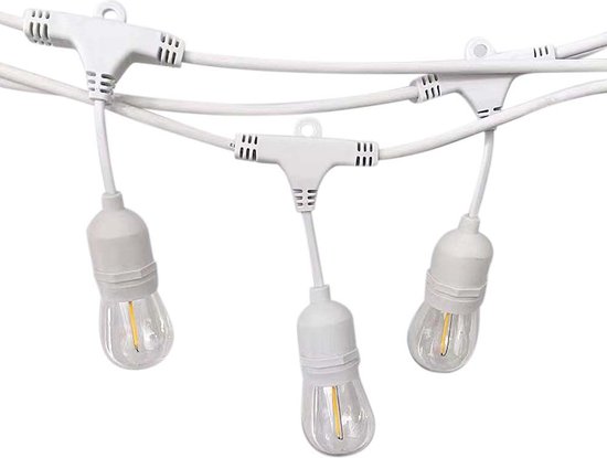 Guirlande lumineuse LED- Prise UK - 15 douilles E27 étanches (Wit) - fil de 15 m (connectable)