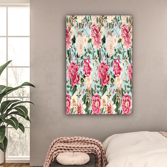 Tableau sur toile Fleurs - Collage - Couleurs - 80x120 cm - Décoration murale