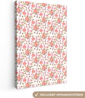 Tableau sur toile Fleurs - Collage - Rose - 80x120 cm - Décoration murale