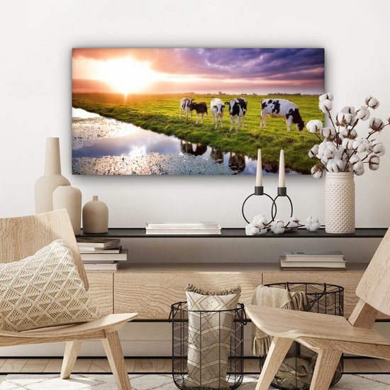 Tableau sur toile Vaches pendant un coucher de soleil - 80x40 cm - Décoration murale Art