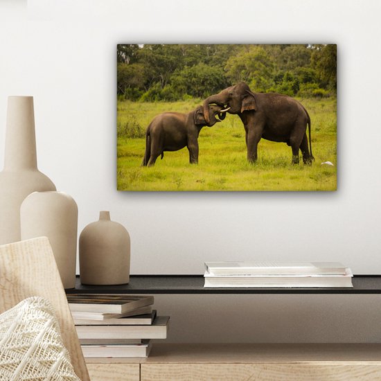 Deux éléphants de combat sur toile 2cm 30x20 cm - petit - Tirage photo sur toile (Décoration murale salon / chambre) / Animaux sauvages Peintures sur toile