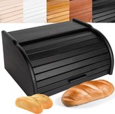 Zwarte broodtrommel van hout, 38 x 28,5 x 17,5 cm (+/-1 cm), perfecte broodtrommel voor brood, broodjes, cake, broodtrommel met roldeksel, natuurlijke broodtrommel, broodtrommel voor