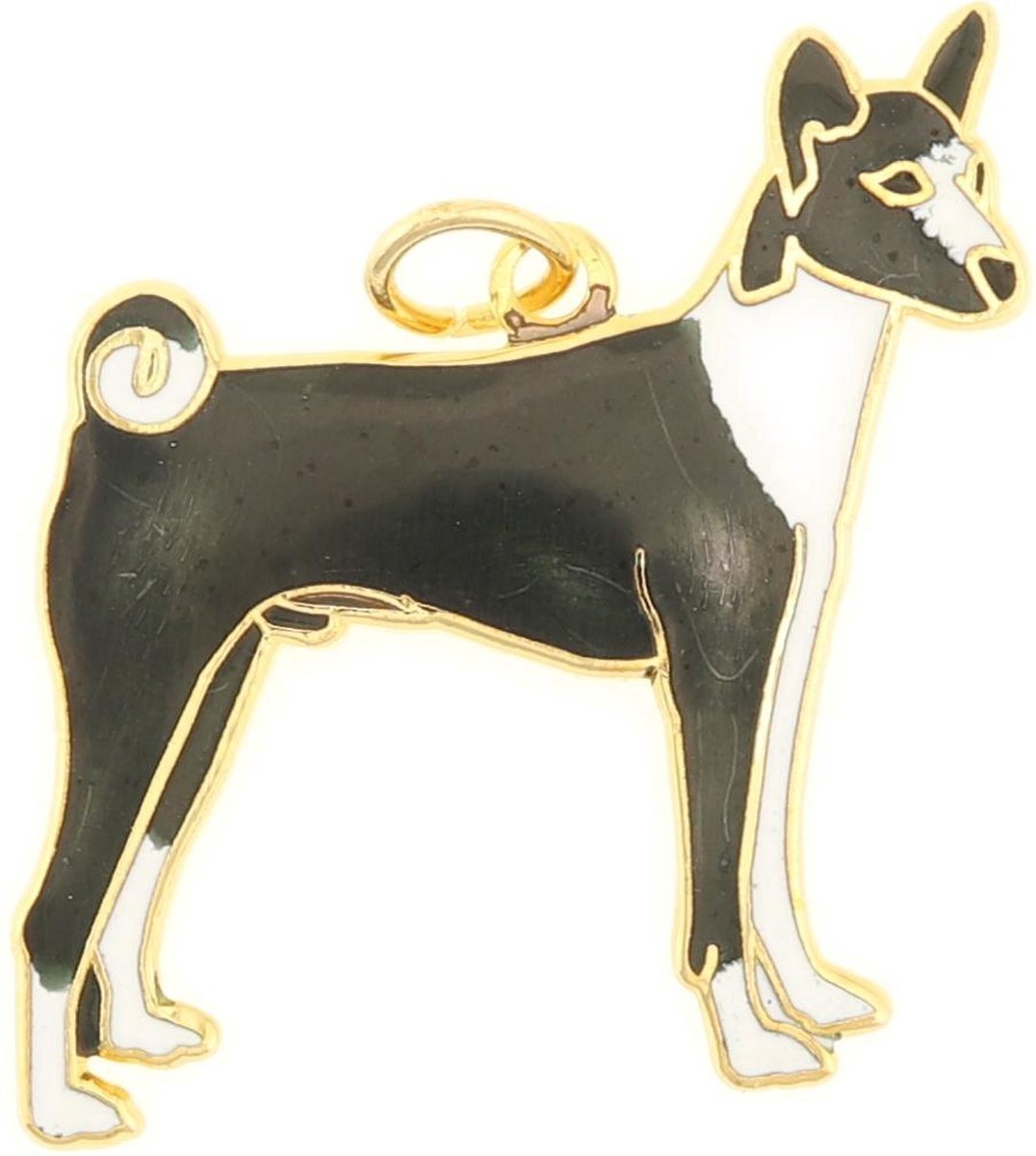 Behave - Hanger hond zwart wit emaille goudkleur - dierensieraad trend