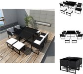 vidaXL Rattan Eethoek - Zwart - Tafel 109x109x72 cm - Incl - 4 Stoelen - 4 Krukken - 8 Zitkussens en 4 Rugkussens - Tuinset