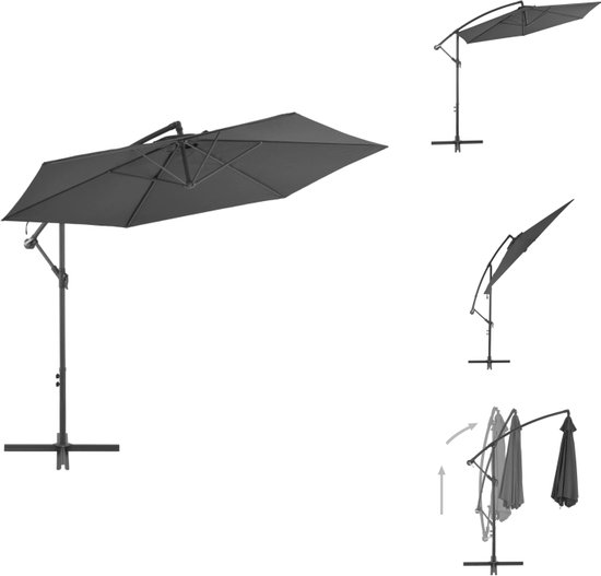 Parasol Déporté Parasol Double Tête VidaXL 449x245 Cm - Housse Polyester Anti-UV, Mât Fer, Base Sac à Sable Parasol Jardin Grande Ombre