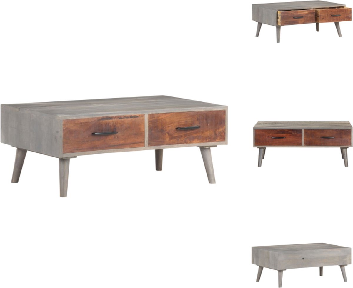VidaXL Salontafel Raw Mangohout Grijs Honingbruin 100 x 60 x 40 cm Tafel