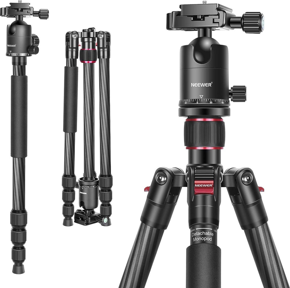 Bol.com Neewer® - Carbon Fiber 168 cm Statief Monopod met 360-Graden Balhoofd, 1/4 Inch Snelsluiting, Draagtas voor DSLR Camera,... aanbieding