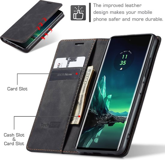 Motorola Edge 40 Neo Case - Book Case Cuir Slimline Zwart