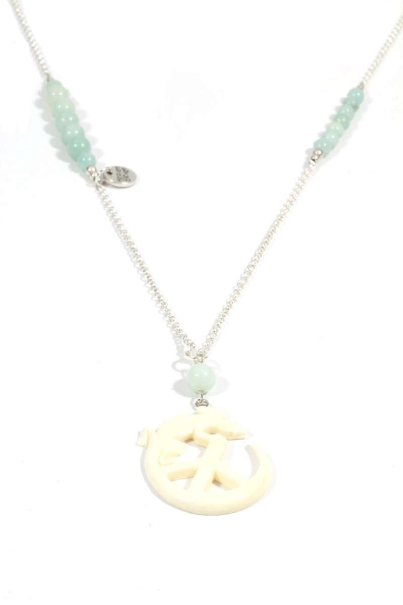 Heaven Eleven dames Ketting zilver plating - amazoniet kralen - wit hertegewei ibiza peace