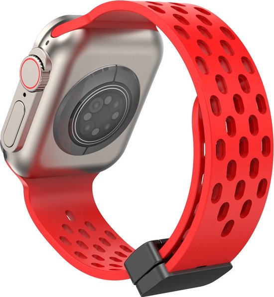 Siliconen bandje - geschikt voor Apple Watch Series 1/2/3/4/5/6/7/8/9/SE/SE 2 met case size 38 mm / 40 mm / 41 mm - Rood