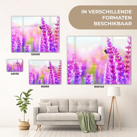 Fleurs avec Glas abeille 90x60 cm - Tirage photo sur Glas (décoration murale en plexiglas)