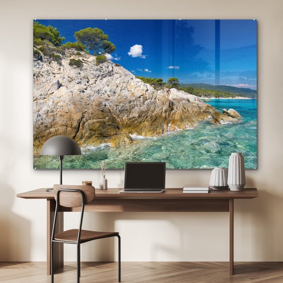 MuchoWow® Peinture sur verre 180x120 cm - Peinture sur verre acrylique - Mer - Falaise - Été - Tropical - Photo sur verre - Peintures