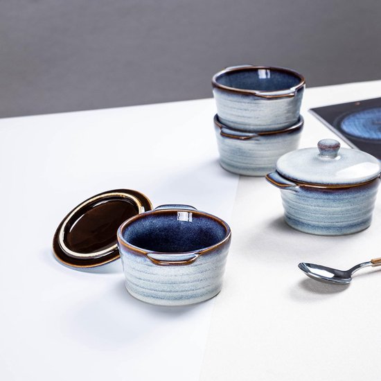 4x braadpan met keramische deksel - dessertkom voor crème brûlée - mini