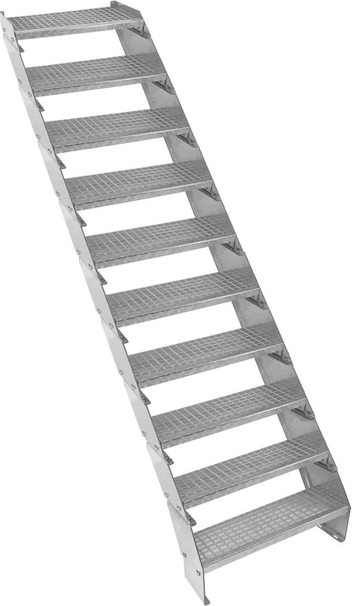 Verstelbare 10-delige verzinkte trap - zilver - 600mm breed - antislip