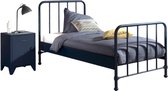 Bed Bronxx metaal 90x200(incl. lattenbodem) met nachtkastje-mat denim blauw