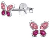 Joy|S - Zilveren vlinder oorbellen - roze paars kristal - 6 mm