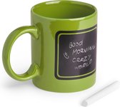 Luxe krijt koffiemok/beker - groen - keramiek - met zwart schrijfvlak - 350 ml
