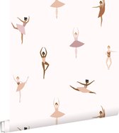 ESTAhome papier peint ballerines terre cuite et rose lilas - 139536 - 53 cm x 10,05 m