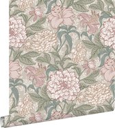 ESTAhome behangpapier vintage bloemen oudroze en vergrijsd groen - 139377 - 0,53 x 10,05 m