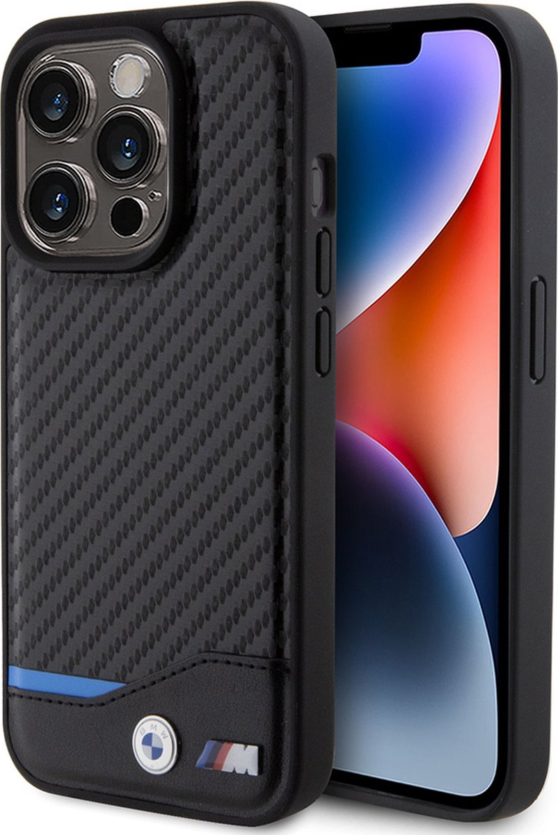 iPhone 15 Pro Backcase hoesje - BMW - Effen Zwart - Leer