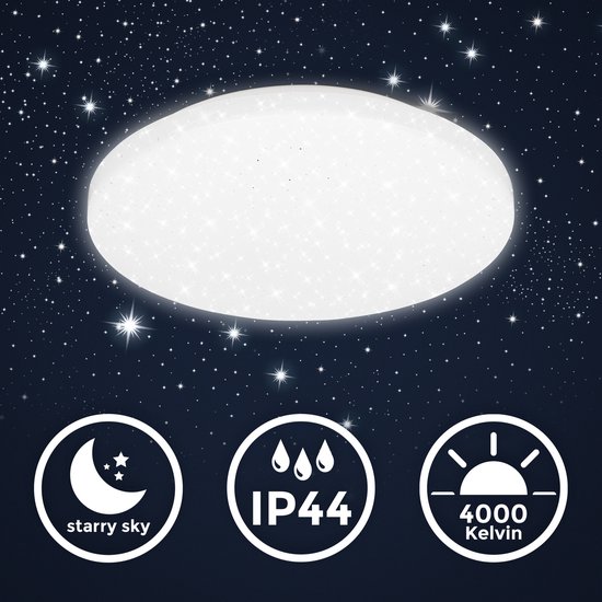 B.K.Licht - Badkamerverlichting - LED Plafondlamp - met ster decor - voor badkamer - IP44 -neutraal wit licht, Ø275 mm, Wit