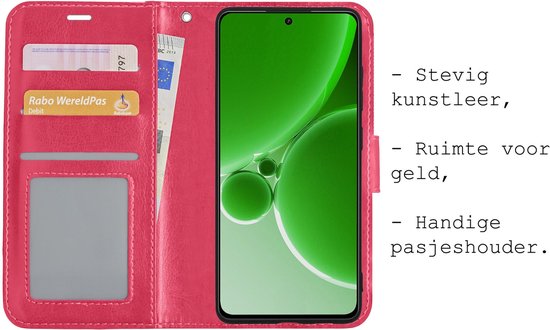 OnePlus Nord 3 Case Bookcase Cover Flip Case Book Cover 2x avec protecteur d'écran - OnePlus Nord 3 Cover Book Case Case - Rose foncé
