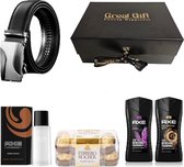 GreatGift® - Cadeaupakket Voor Hem - Met Riem - AXE Aftershave - 2x AXE shampoo - 16x Ferrero Rocher chocolade