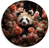 WallCircle - Wandcirkel 120x120 cm - Panda decoratie - Ronde dier schilderijen woonkamer - Wandbord rond - Muurdecoratie cirkel - Panda decoratie binnen - Wanddecoratie muurcirkel - Woonaccessoires - Pandabeer met bloemen