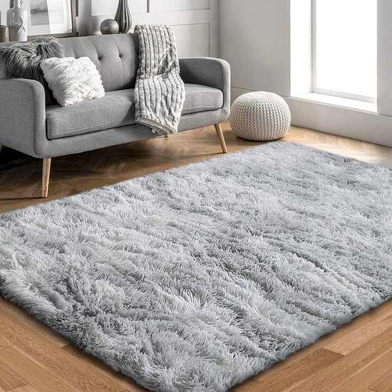 Gebied tapijten zachte slaapkamer tapijten anti-slip pluizige woonkamer tapijt shaggy vloermatten groot voor slaapkamer (wit grijs, 185 x 185 cm)