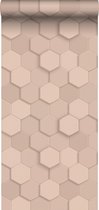 Origin Wallcoverings eco-texture vliesbehang 3d hexagon motief licht roze - 347849 - 0,53 x 10,05 m
