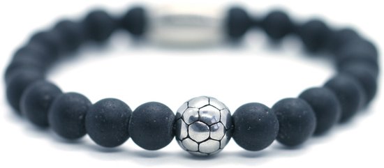 Bracelet Garçons onyx 6mm football acier inoxydable - Ibizaamen KIDS