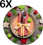 BWK Luxe Ronde Placemat - Kerst Diner Gedekte Tafel - Set van 6 Placemats - 40x40 cm - 2 mm dik Vinyl - Anti Slip - Afneembaar