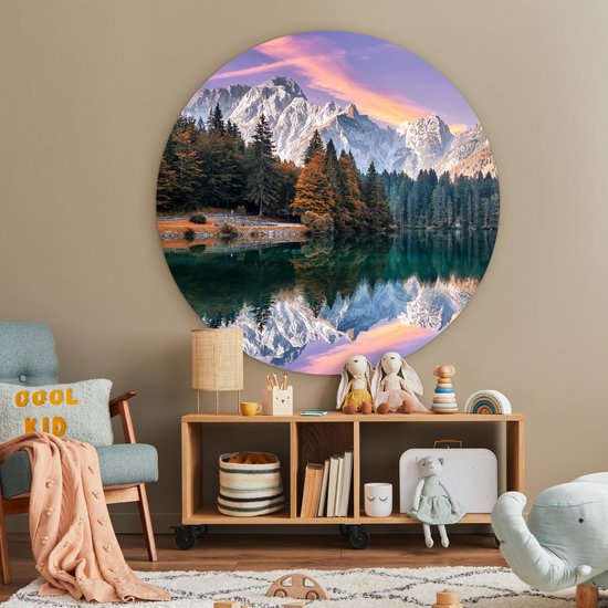 Cercle mural - Nature - Nuages ​​- Arbres - Neige - Décoration murale ronde - Cercle mural - Tableaux ronds - 120x120 cm - Décoration murale - Plastique