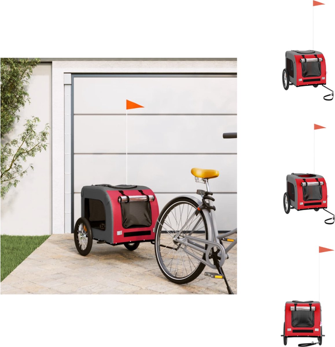 vidaXL Fietskar Honden - Rood/Grijs - 125x64x66 cm - Duurzaam frame - Comfortabele oxford stof - Handig ontwerp - Veilig rijden - Brede toepassingen - Draagtas