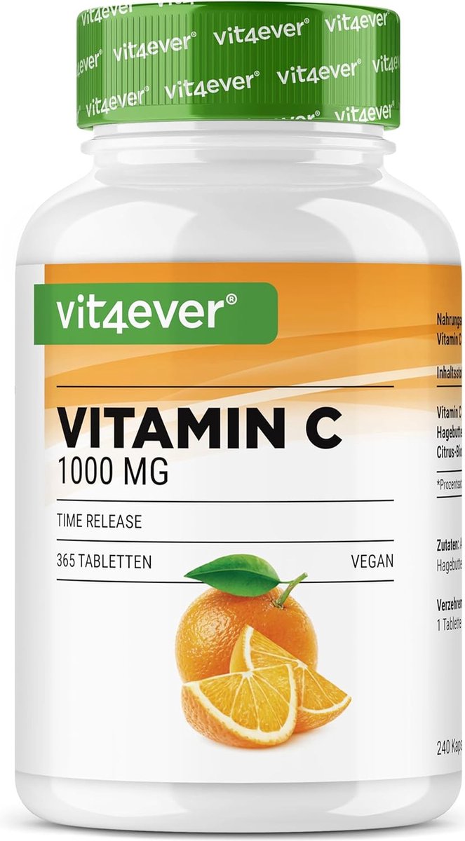 Goedkoopste Vitamine C 1000mg - 365 tabletten per jaar - Tijdgebonden effect - Laboratoriumonderzoek - Vitamine C Rozenbottelextract Citrus Bioflavonoïden - Veganistisch - Hooggedoseerd | Vit4ever