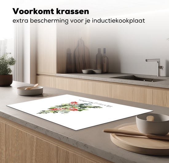 KitchenYeah® Inductie beschermer 81x52 cm - Kerstboom - Waterverf - Quote - Kookplaataccessoires - Afdekplaat voor kookplaat - Inductiebeschermer - Inductiemat - Inductieplaat mat