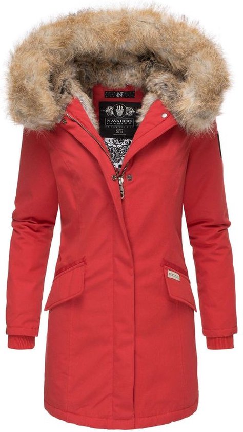 Navahoo B937 Winterjas voor dames, lange winterjas met capuchon, taupe, XS