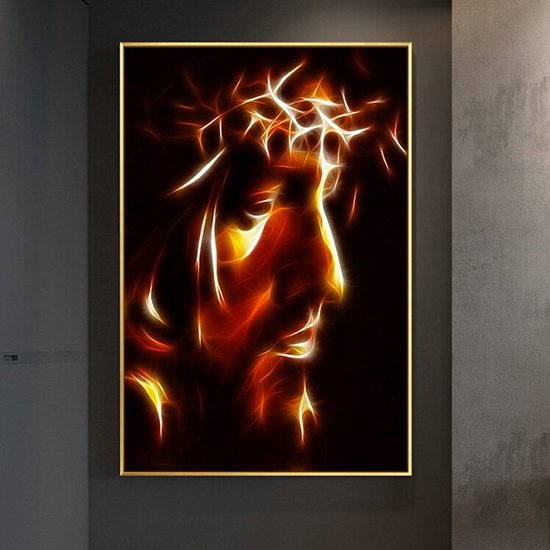 Allernieuwste.nl® Canvas Schilderij Jezus Christus Modern Abstract - Religie - Wanddecoratie - Kleur - 60 x 90 cm