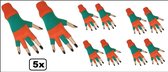 5x Paar vingerloze handschoen oranje/groen