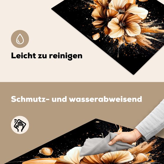 KitchenYeah® Protection plaque induction 76x51.5 cm - Bloemen - Goud - Graffiti - Zwart - Protege plaque de cuisson - Couvre plaque induction - Protecteur d'induction - Cuisine