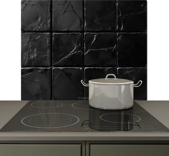 KitchenYeah® Protection plaque induction 65x55 cm - Noir - Carreaux - Pierre - Protege plaque de cuisson - Couvre plaque induction - Protecteur d'induction - Cuisine