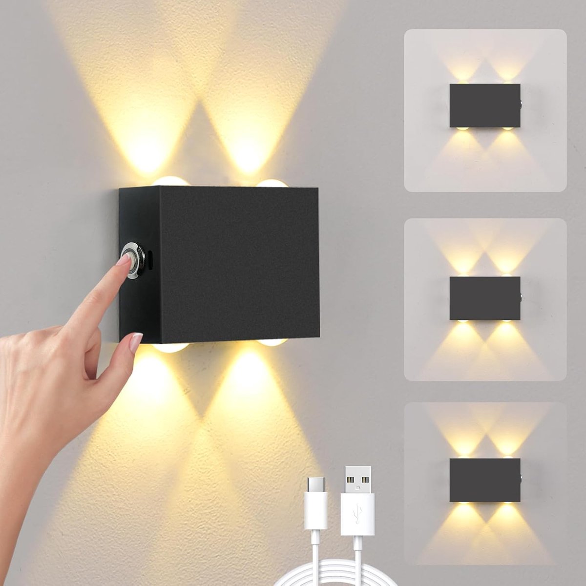 Oplaadbare wandlamp - Wandlamp Binnen - USB Oplaadbaar - Wandlamp Binnen Woonkamer - Slaapkamer - Draadloos - Wandlamp op Batterijen - Trapverlichting - Wandlamp Oplaadbaar - Afstandsbediening -