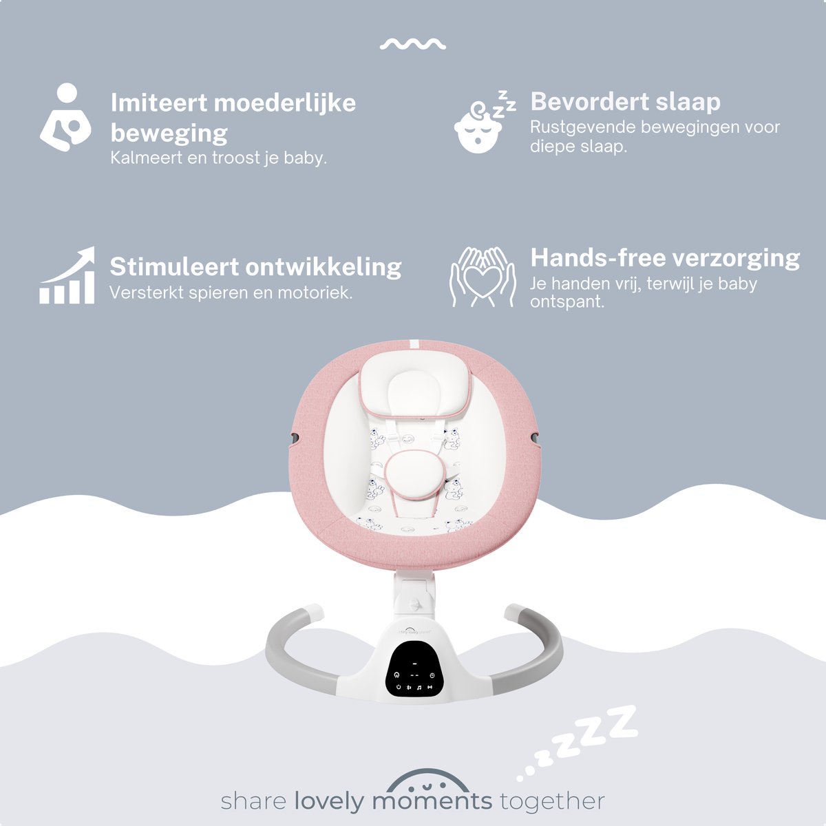 A Tiny Lovely Planet - Wipstoel - Schommelstoel Baby - Elektrisch - Baby Swing - 3 Verstelbare Hoeken en 5 schommelstanden - Roze – foto 8