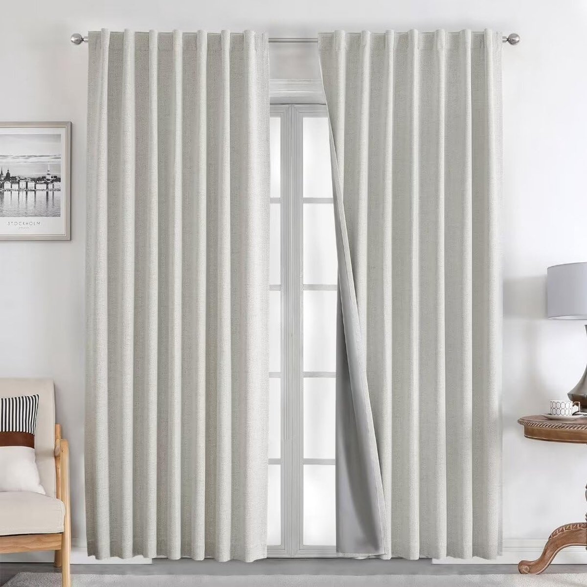 My Ninki ® Volledig Ondoorzichtige Thermogordijnen met Linnenlook voor Optimale Warmtebehoud en Verduistering