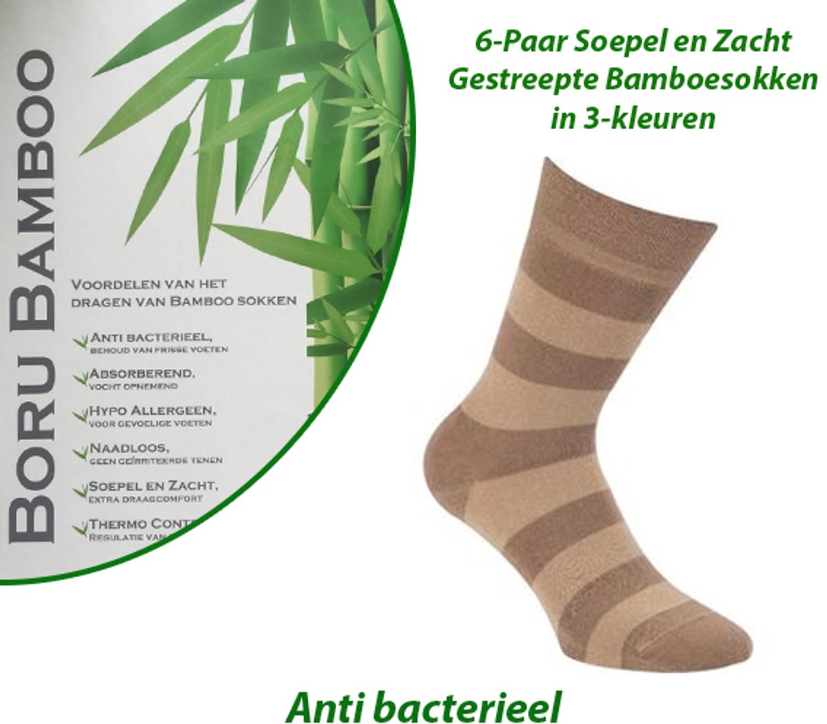 6 Paar Soepel en Zacht Gestreepte Bamboesokken in 3-kleuren 46/47