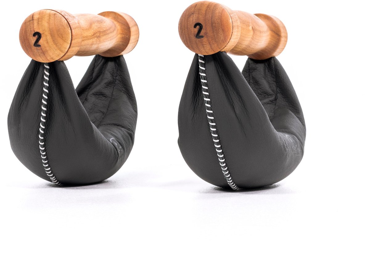NOHRD Swing Dumbbells Kersen 4kg – Set van 2 – Leren Gewichtszak – Ergonomisch Houten Handgrepen – Functionele Krachttraining