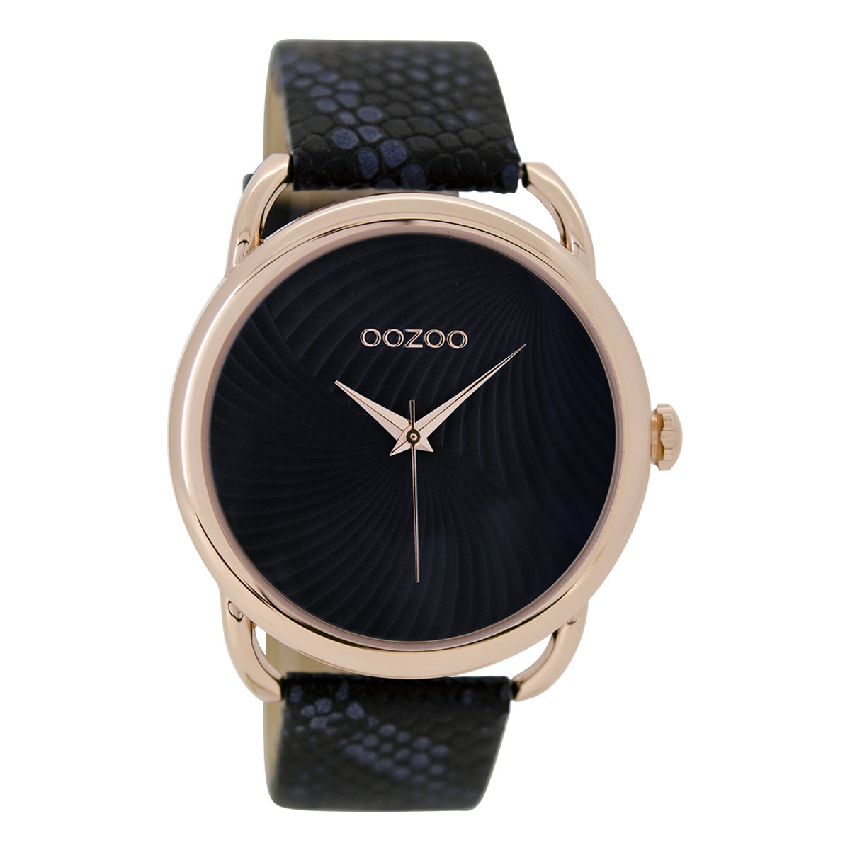 OOZOO Timepieces - Rosé goudkleurige horloge met zwarte leren band - C9164