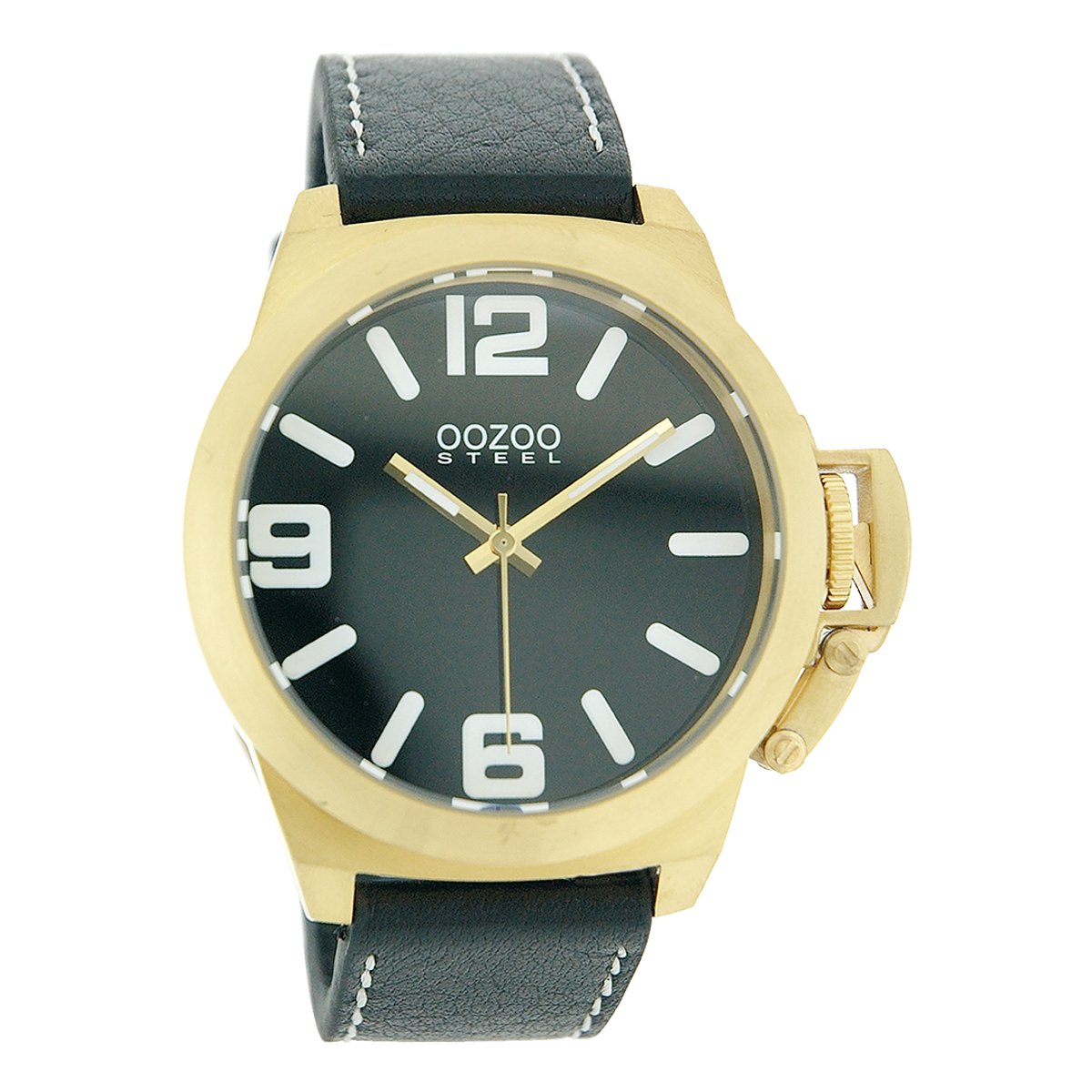 OOZOO Timepieces - Goudkleurige horloge met zwarte leren band - OS104