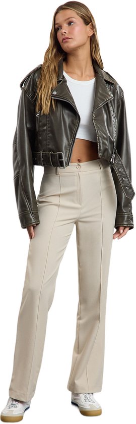 BEIGAI Damesbroek, wijd, los, recht gesneden, palazzo broek, hoge taille, rekbaar, lounge, elegante broek met zakken, Kaki, S