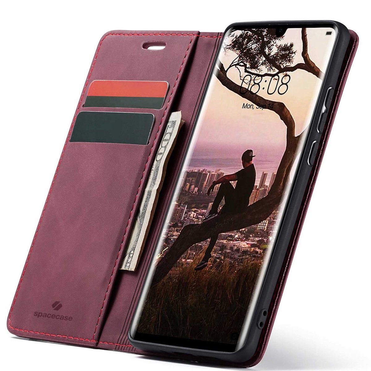Spacecase Case Portefeuille Voor Huawei P30 Pro Rood Leer